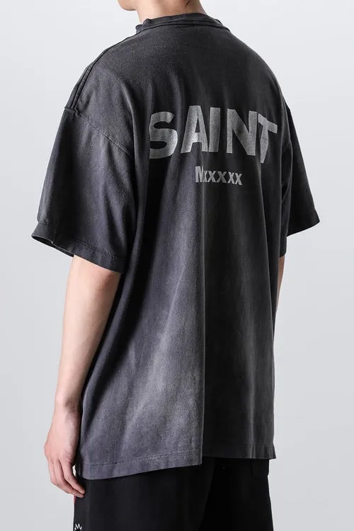 SAINT Mxxxxxx × EVANGELION NEON GNSIS TEE/BLK co-branded Neon Genesis Evangelion distressed short-sleeves, washed black S-XL, vintage NEW VINTAGE, top printing technology, garment dyeing, re-washed, distressed, correct co-branded main mark/washing mark